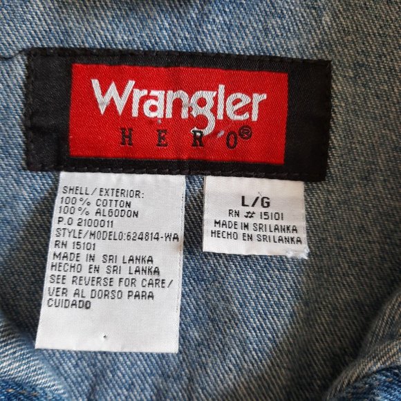 Mens Wrangler Hero Jean Jacket Denim Trucker Size Large - Picture 3 of 5